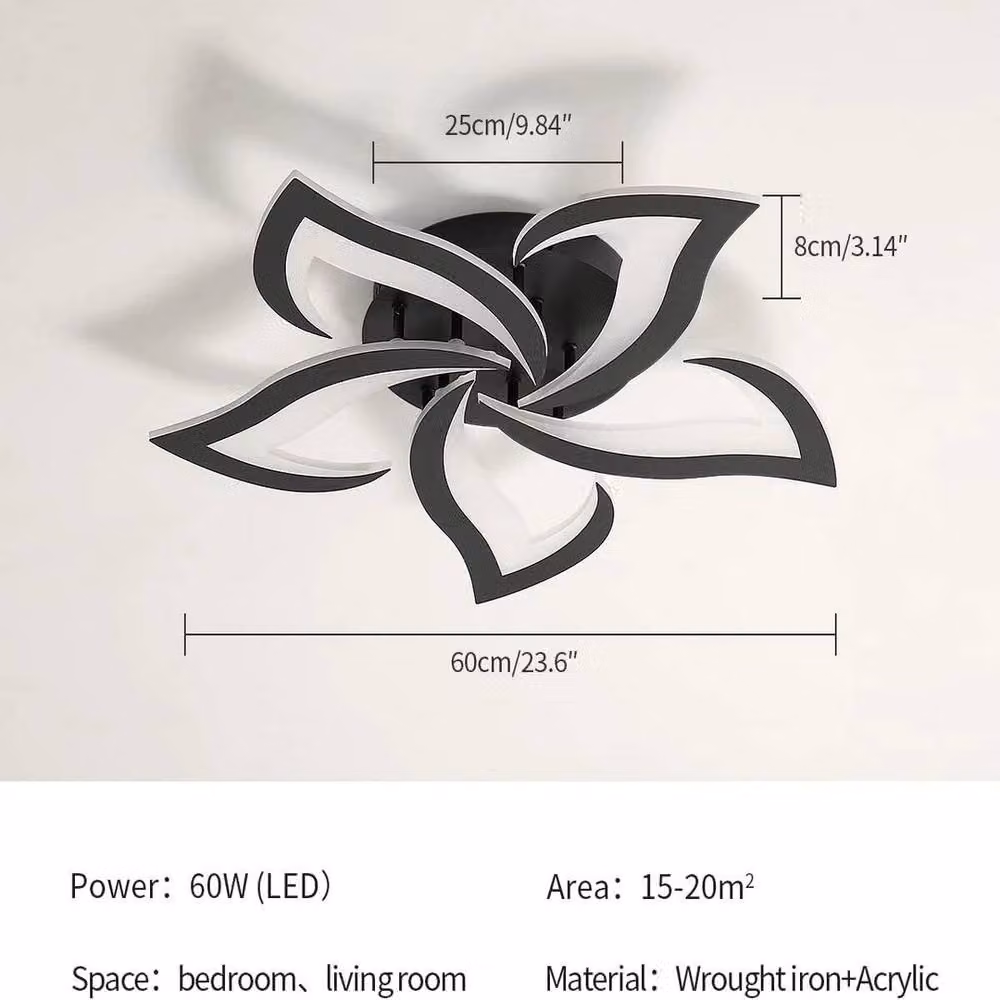 EONLION Modern LED Flower Chandelier Ceiling Light in Black with Warm White Glow – 2