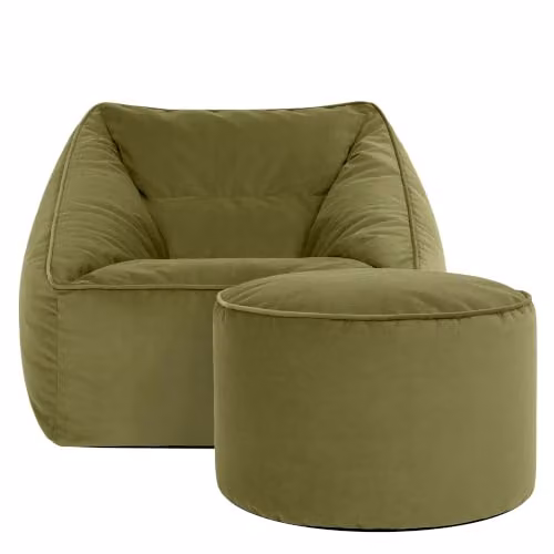 icon Natalia Velvet Adults Bean Bag Armchair and Pouffe Set in Dusk Pink and Olive Green – 7