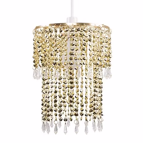 MiniSun Modern Gold Jewel Acrylic Bead Cylinder Pendant Ceiling Light Shade, Shade Width: 21.5 cm