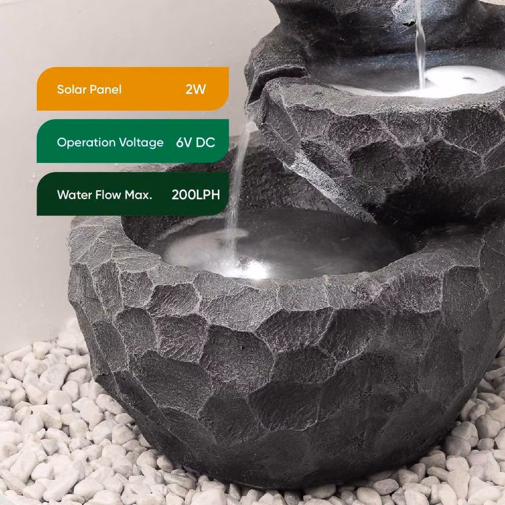 Gardenwize Solar Cascading Three Tiered Rock Garden Water Feature in Grey, W/D/H: 40 x 46 x 44 cm – 4