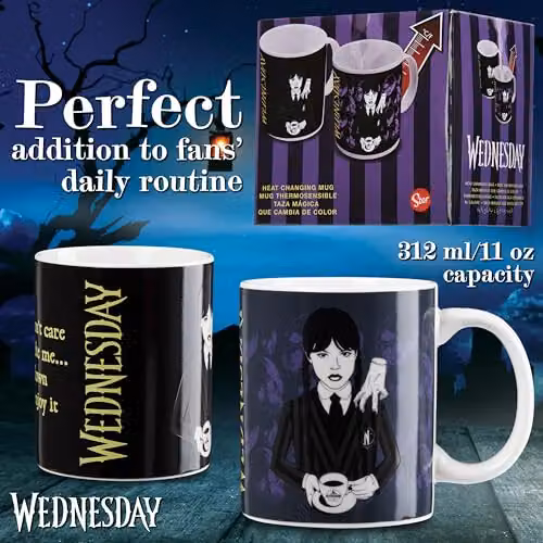 Wednesday Heat Changing Ceramic Mug in Multicolour and Black, 312ml – 6