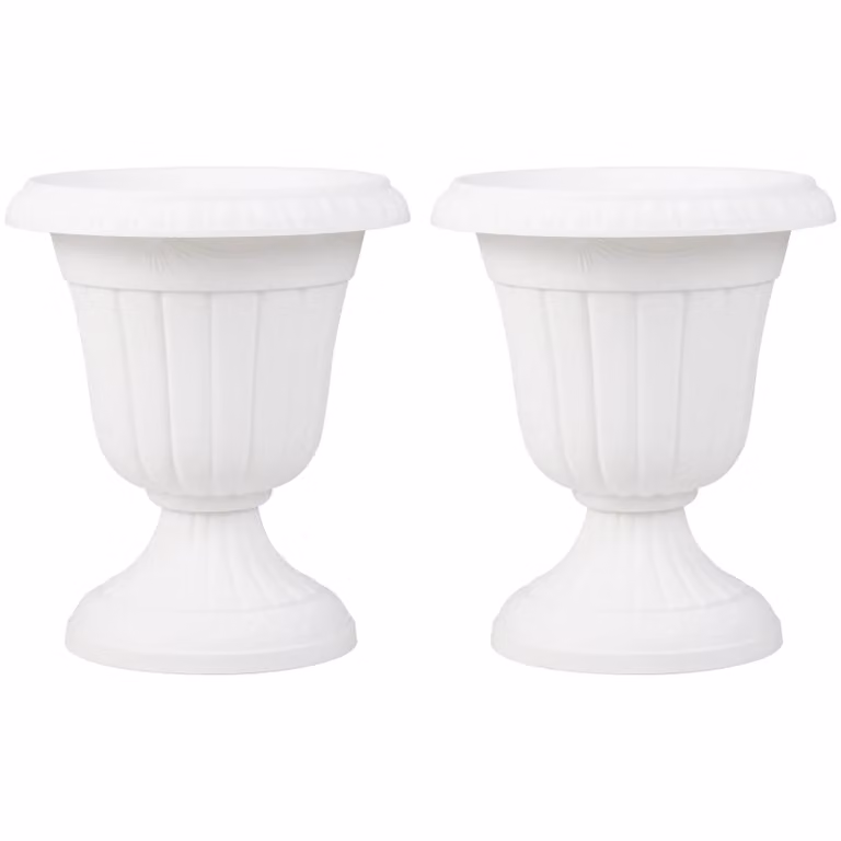 Costway Set of 2 White Vintage Plastic Urn Planters, Height: 46 cm