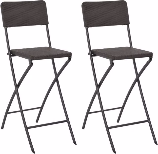 Berkfield Home Set of 2 Folding Bar Chairs in Brown Rattan Look with Steel and HDPE Construction