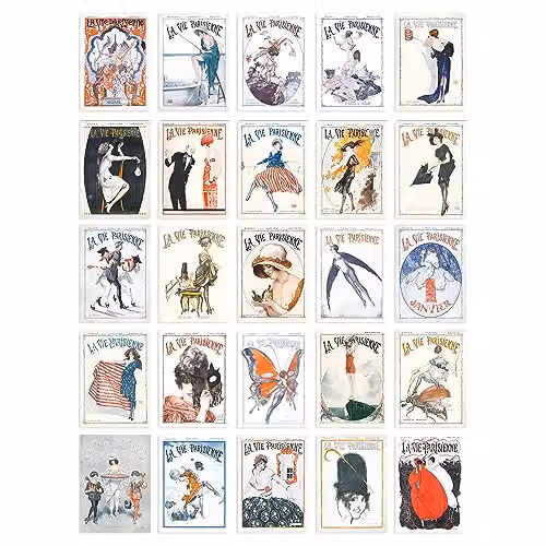 Artery8 La Vie Parisienne Aesthetic Collage Kit, 50 Piece Multicolour French Music Theatre Wall Art Paper Poster Set, W: 15 cm, H: 10 cm