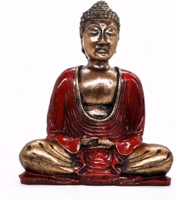 KDMD Red and Gold Buddha Statue, Hand-Painted Resin Tabletop Meditation Decor