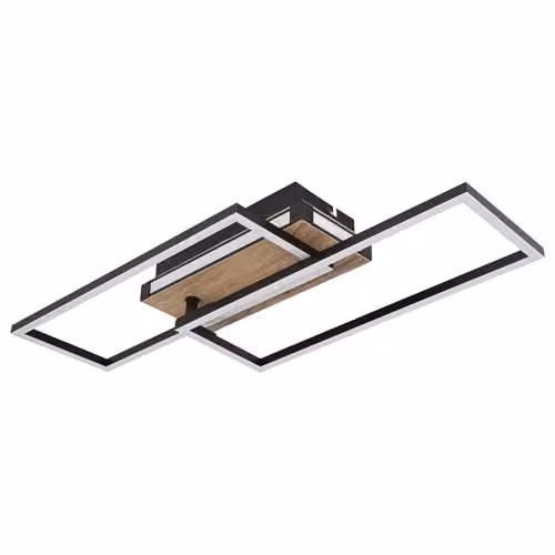Globo Lighting LED Ceiling Light in Black and Wood, 34W, 1700 lm, Warm White, W/D/H: 49 x 60 x 10 cm
