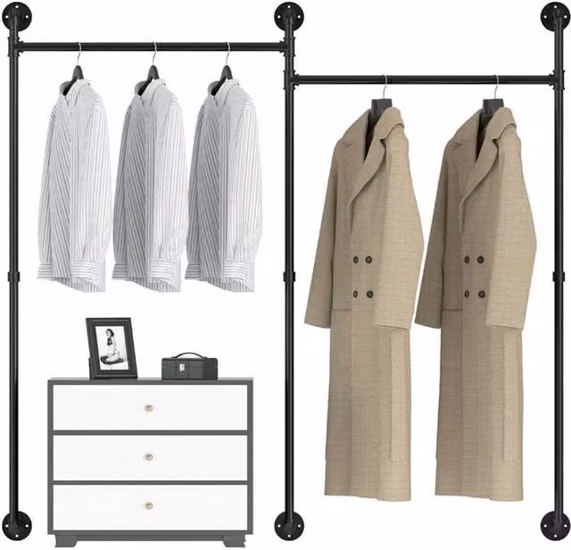Havendro XX-Large Industrial Wall Mounted Pipe Clothes Rack in Matt Black, W/D/H: 205 x 30 x 190 cm