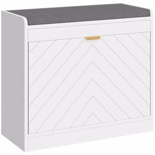 HOMCOM Modern Shoe Storage Bench with Cushion and 1 Flip Drawer, White and Gold