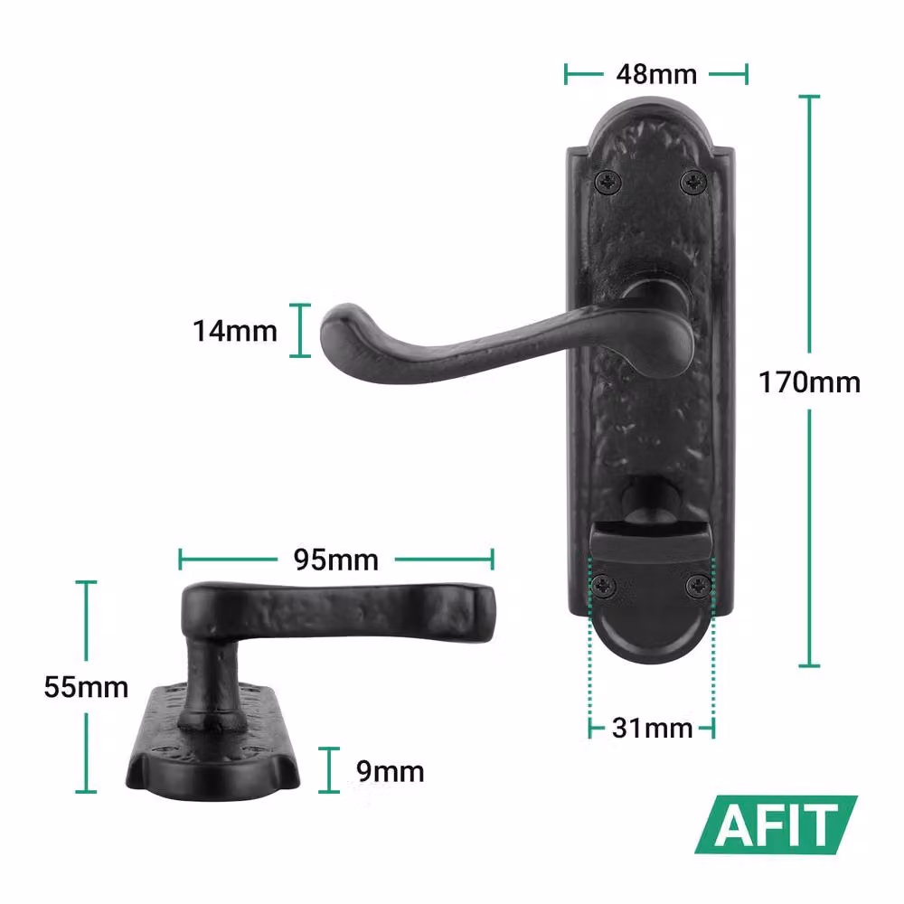 AFIT Black Antique Cast Iron Door Handles with Bathroom Lock and 64mm Hinges, W/D/H: 15 x 15 x 1.5 cm – 2