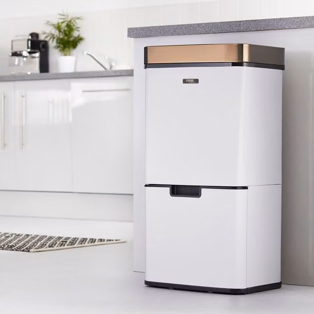 Cooks Professional 75L Sensor Recycling Bin with Dual Compartments and Food Caddy in White Stainless Steel – 1