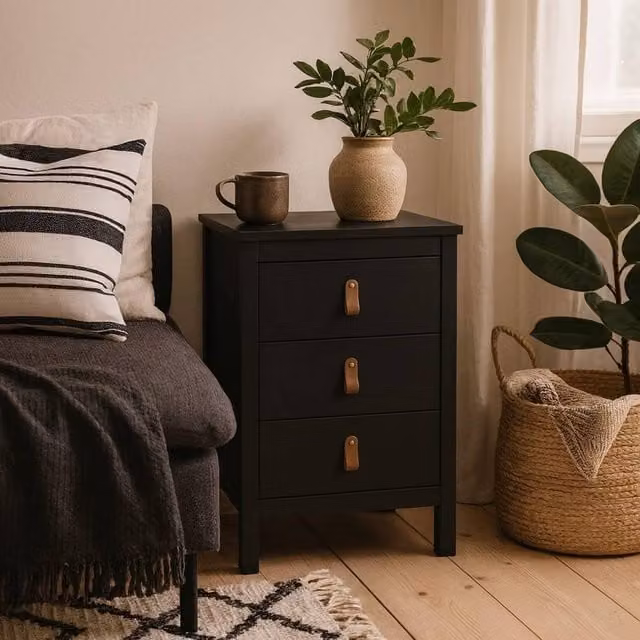 Wyld Haus Wildberry 3 Drawer Bedside Table in Matt Black – 1