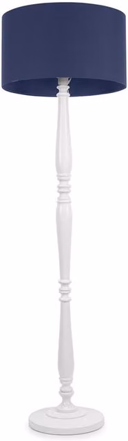ValueLights Victoria White Wood Floor Lamp with Navy Fabric Drum Shade