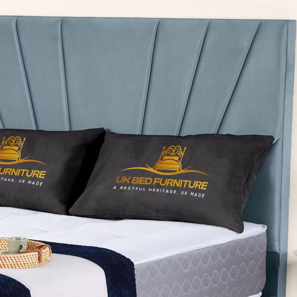 UK Bed Furniture Sunrise Upholstered Velvet Gas Lift Storage Bed in Blue, Size: 140 x 200 cm – 2