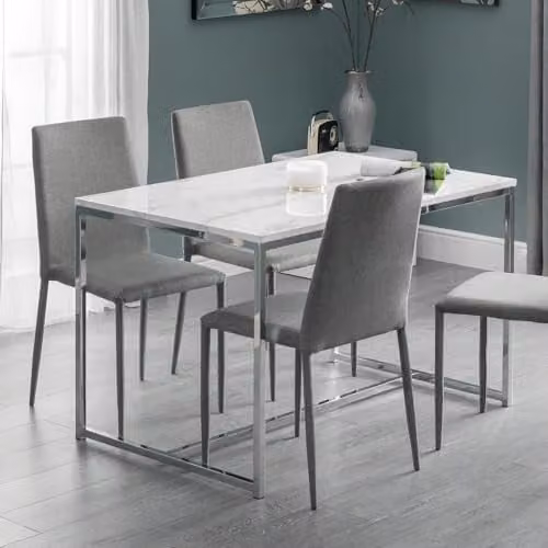 Julian Bowen Scala Rectangular Dining Table in White Marble Effect and Silver