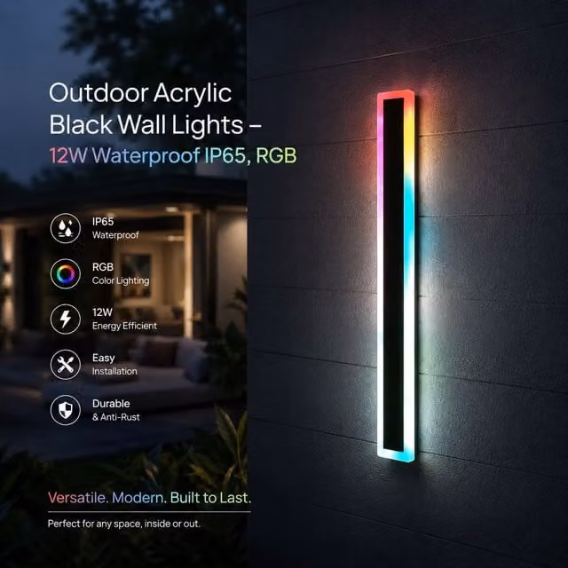 ENER-J RGB LED Outdoor Wall Light Bar, Black, Length: 60 cm, IP65 Waterproof – 1