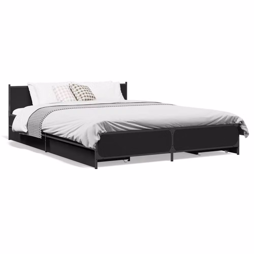 Berkfield Home Durable Double Bed Frame with Drawers in Black, W/D/H: 140 x 190 x 56.5 cm – 3