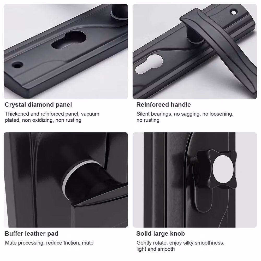 PAWNORA Matt Black Stainless Steel Lever Lock Set with Long Backplate, 2 Sets – 3