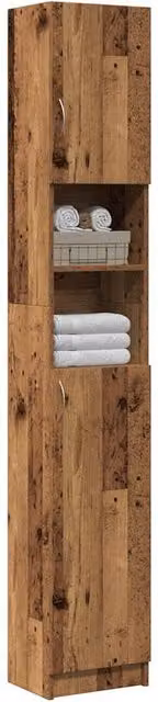 Berkfield Home Wall Mounted Bathroom Cabinet in Brown Rustic Old Wood, W/D/H: 32 x 25.5 x 190 cm