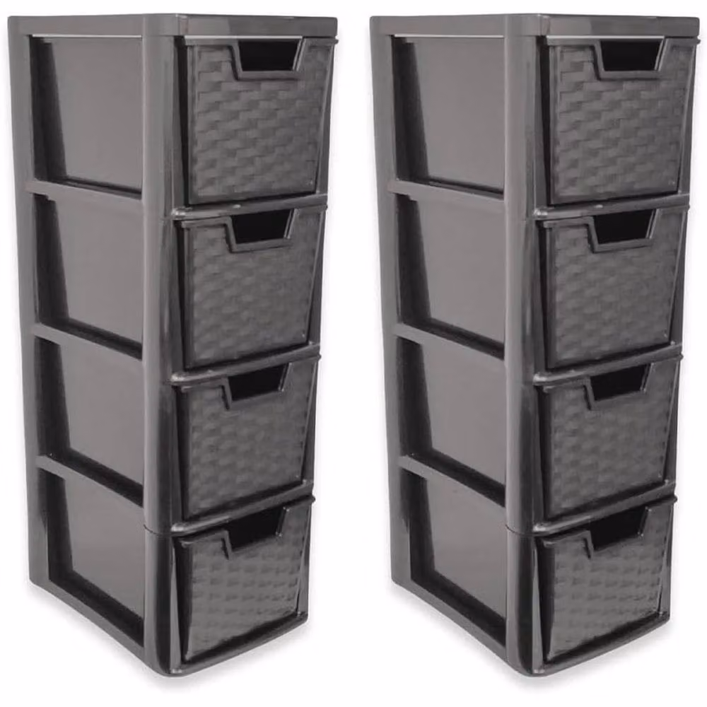 FORGEVIO Set of 2 Black 4 Tier Medium Rattan Effect Plastic Drawers – 3