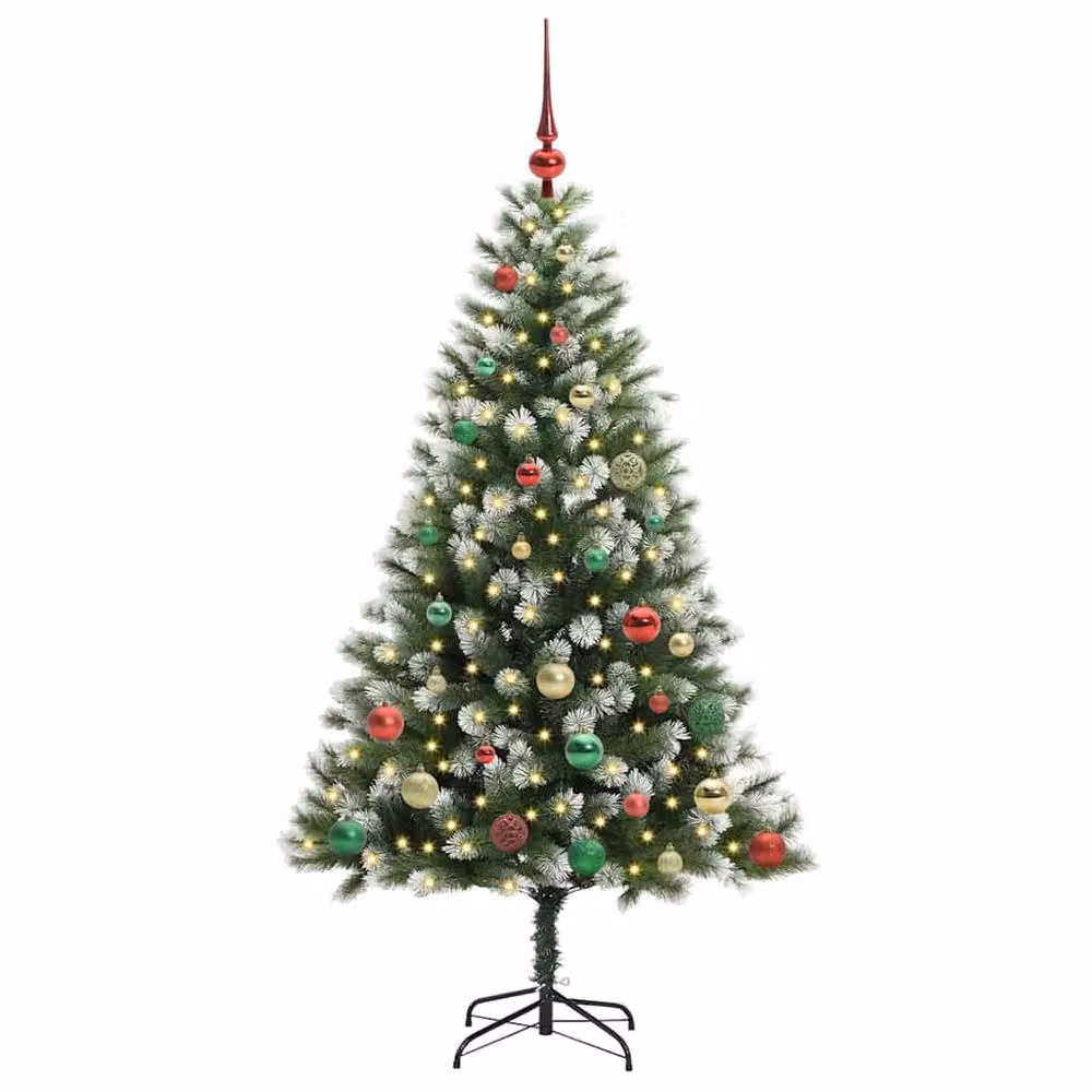 Berkfield Home Artificial Hinged Christmas Tree with Flocked Snow, Green, Height: 150 cm – 3