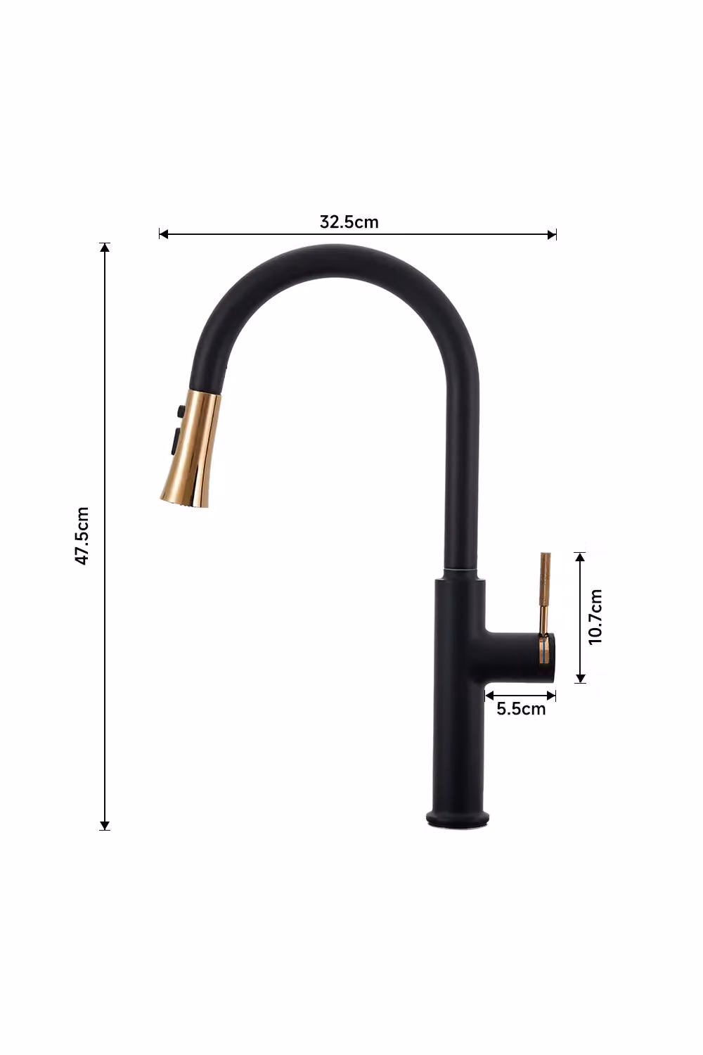 Living and Home Black Kitchen Sink Faucet with Pull Down Sprayer in Rose Gold
