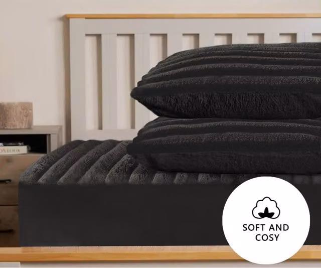 Velosso Plush Supersoft Jumbo Cord Ribbed Pillowcase Pair in Black