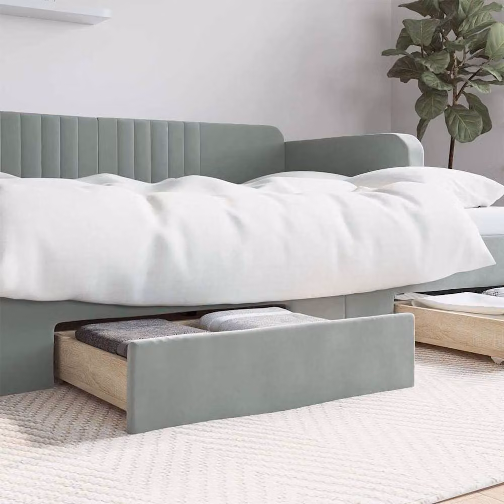 Berkfield Home Set of 2 Bed Storage Drawers in Light Grey Velvet and Engineered Wood – 2