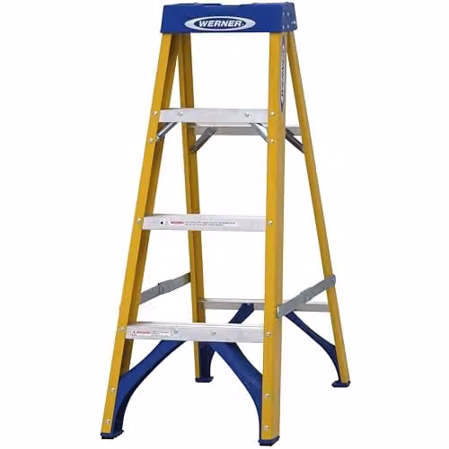 Werner Yellow Fibreglass 4 Tread Stepladder with Tray – 1