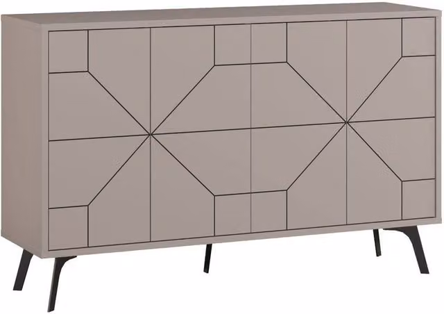 CALICOSY Modern 4-Door Geometric Sideboard in Beige and Grey, W: 123 cm