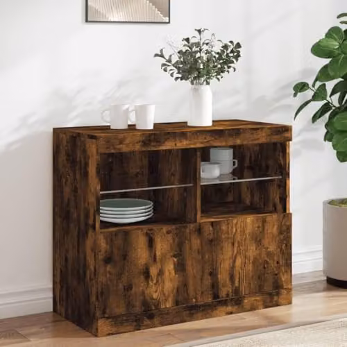 vidaXL Modern Sideboard with Integrated LED Lights in Smoked Oak, W: 81 cm, D: 37 cm, H: 67 cm – 2