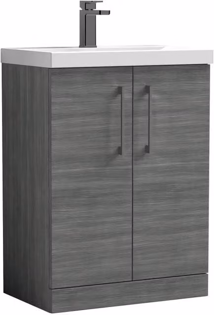 Balterley Anthracite Woodgrain 2-Door Bathroom Floor Vanity Unit with Basin, Grey, Width: 60 cm – 1