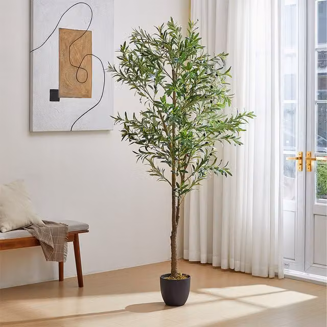 Lifeideas Decorative Artificial Green Olive Tree with Pot, Height: 210 cm, Width: 70 cm