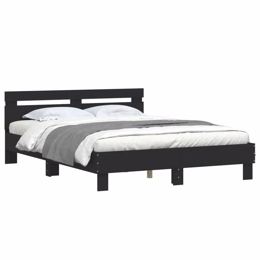 Berkfield Home Modern Black Bed Frame with LED Under-Bed Lighting and USB Charging Port, W/D/H: 140 x 200 cm – 4