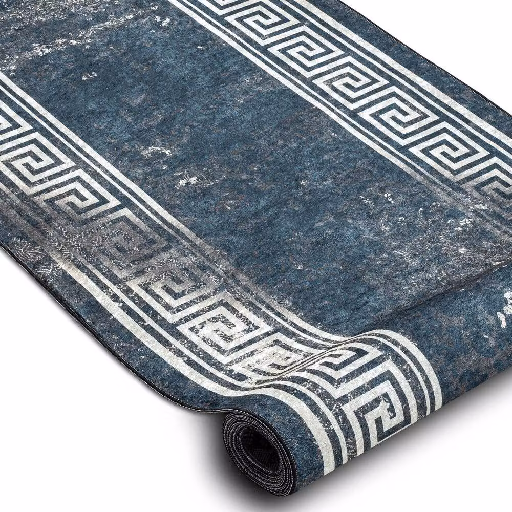 RugsX Anti-Slip Lotus Geometric Runner in Grey, W/D: 120 x 240 cm – 2