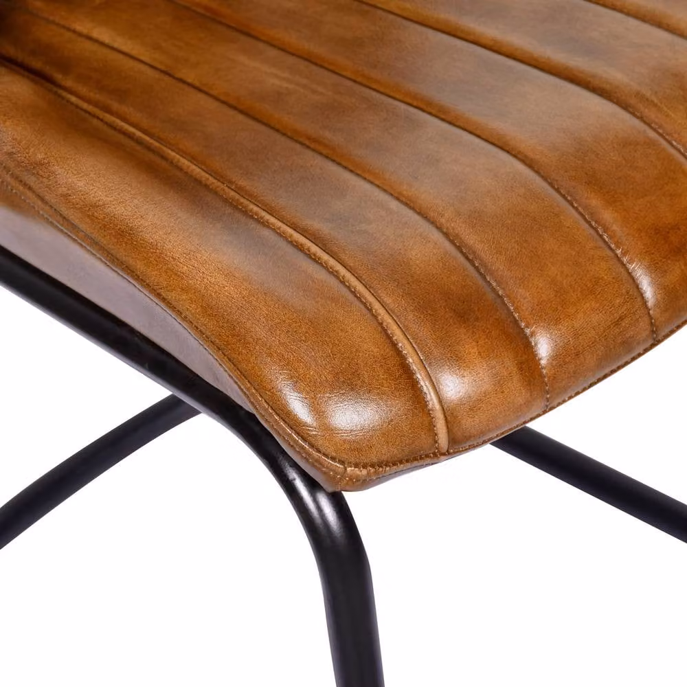 Elm Home And Garden Tan Brown Genuine Leather Kitchen Dining Chair with Cantilever Metal Base – 4