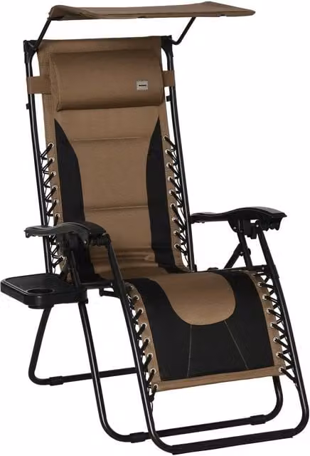 Matteo Zero Gravity Lounger Chair in Brown with Shade and Cupholder