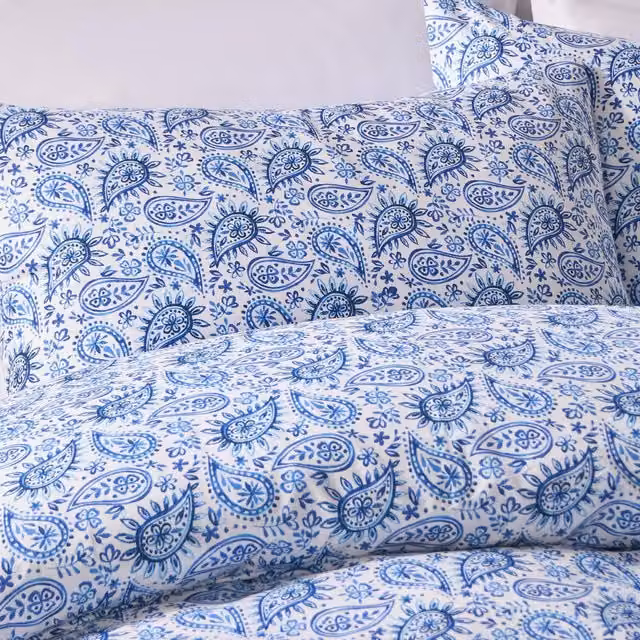 OHS Paisley Graphic Duvet Cover Set in Blue and Beige, 200 x 200 cm