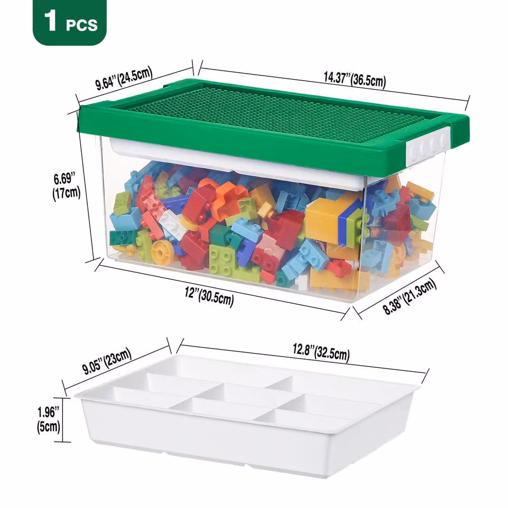 Greentainer Stackable Plastic Storage Bins with Lids in Green and Transparent – 2