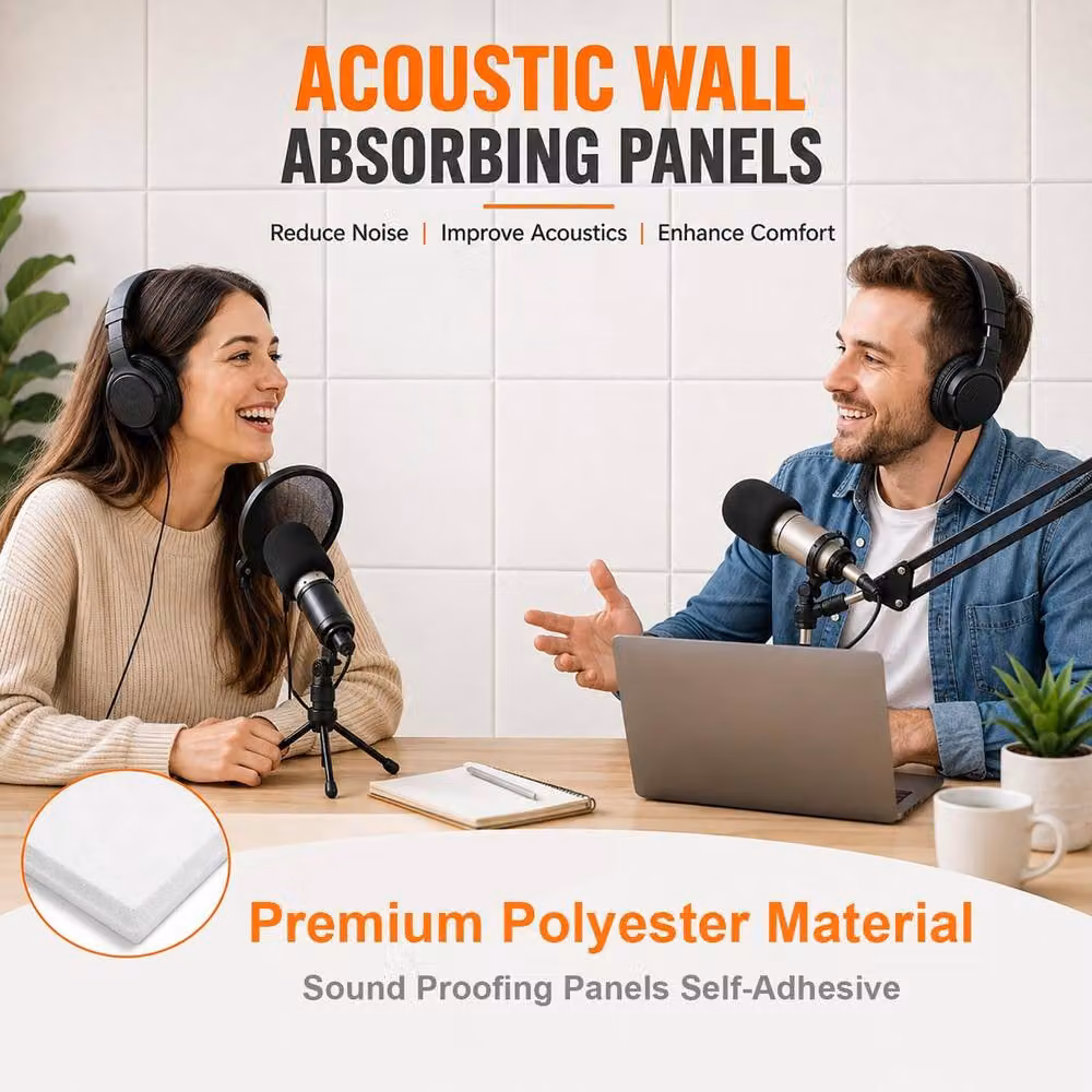 ATEK 12 Pack Self-adhesive Square Acoustic Sound Proofing Felt Wall Panels in White – 4