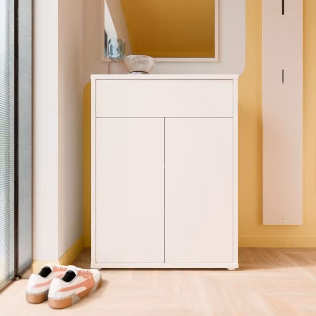 Furniture To Go Alice Springs Shoe Cabinet in Light Grey and Sand with 2 Push-Open Doors and 1 Push-Open Drawer