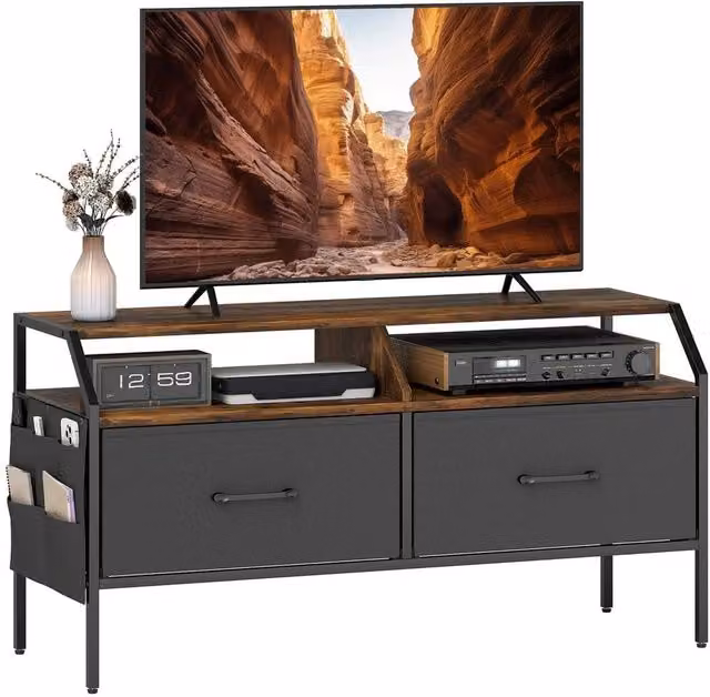 FORGEVIO Brown Industrial TV Stand Cabinet for 55-inch TVs with 2 Media Compartments