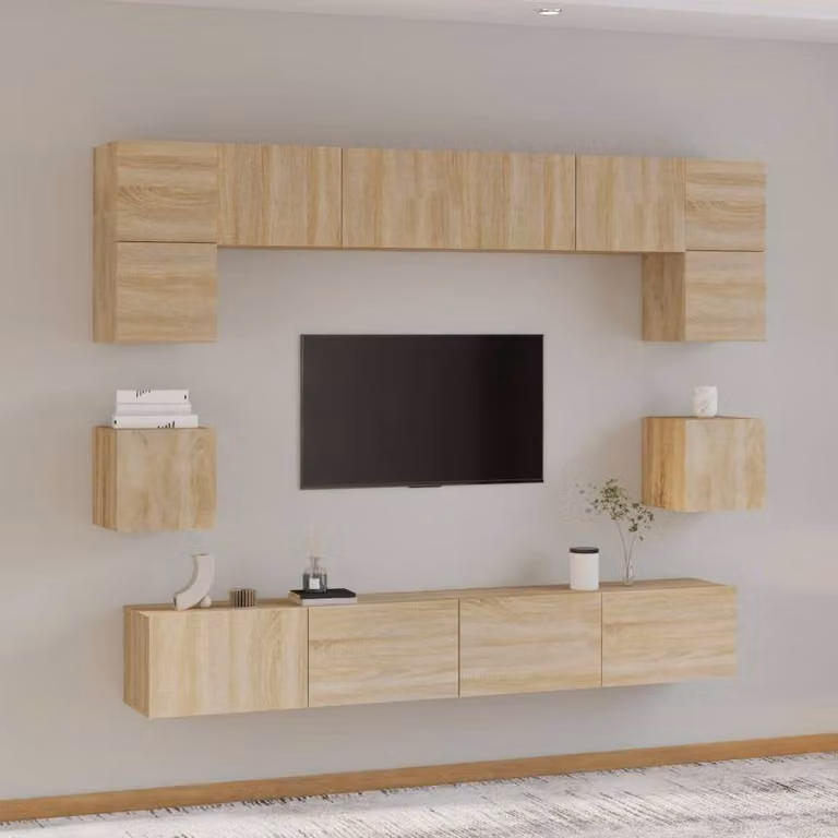 Berkfield Home Classic 8 Piece Wall Mounted TV Cabinet Set in Sonoma Oak and Beige