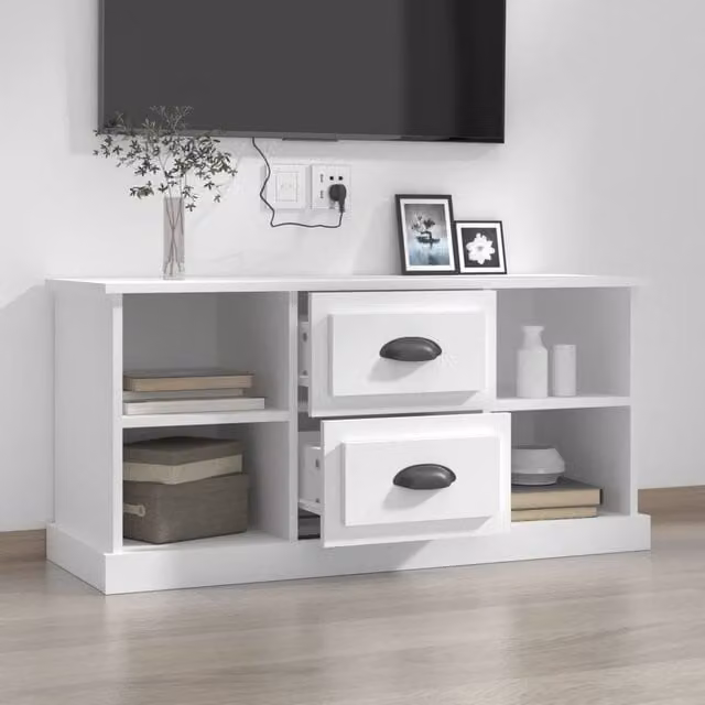 Berkfield Home Modern White TV Cabinet in Matt MDF, W: 99.5 cm, D: 35.5 cm, H: 48 cm – 1