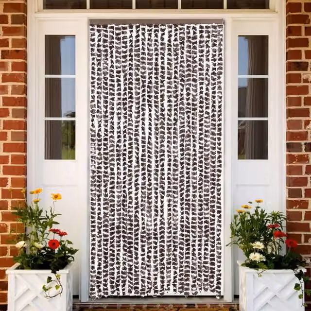 Berkfield Home Chenille Fly Curtain in Brown and White, W/H: 90 x 200 cm