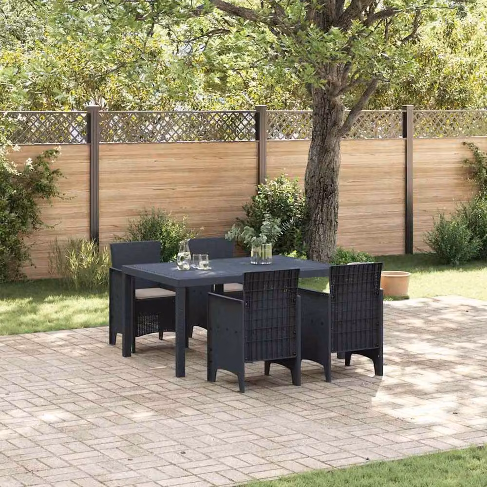 Berkfield Home 5 Piece Anthracite Poly Rattan Garden Dining Set with Multicolour Cushions – 2