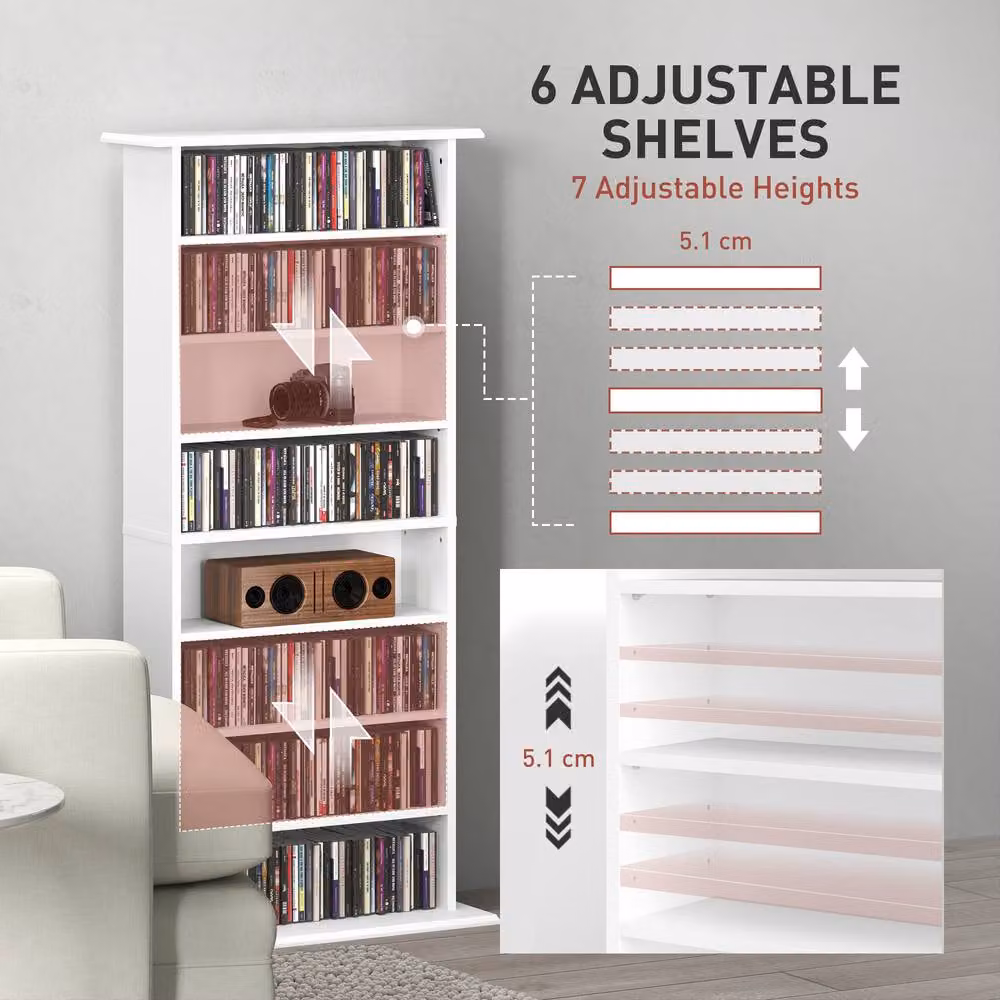 STILVORA White CD Storage Unit with 6 Adjustable Shelves – 5