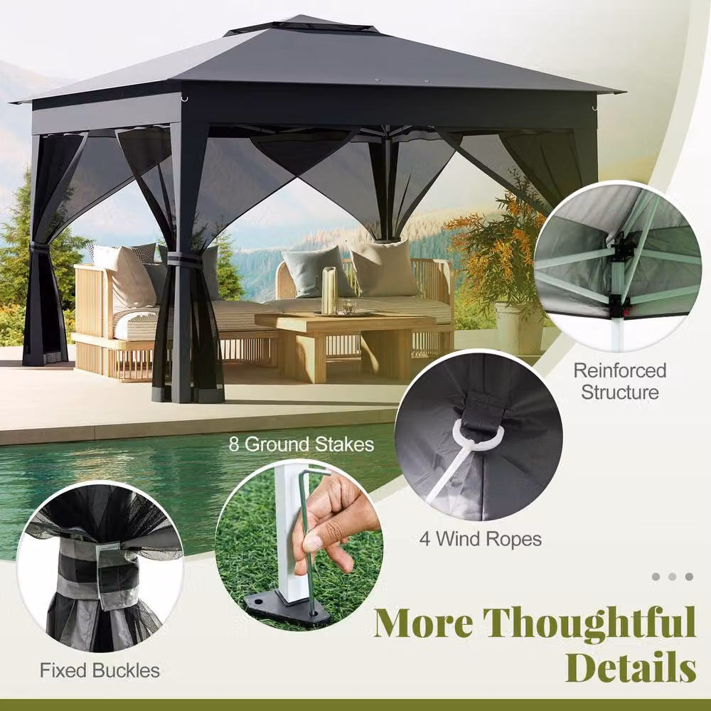 Gymax Pop up Gazebo Height Adjustable Pavilion Canopy Tent, Dark Grey, W: 330 cm, D: 330 cm – 7