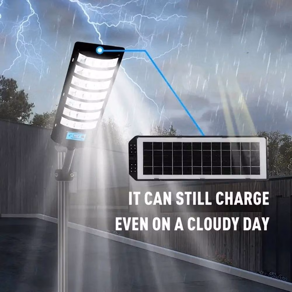 FLAVORA Black Solar LED Street Floodlight with Dusk Sensor and Cool White Light – 4