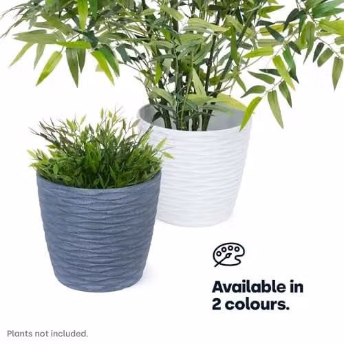 LIVIVO Set of 2 Plastic Plant Pots with Wave Design in White and Grey, 18 cm Diameter – 4