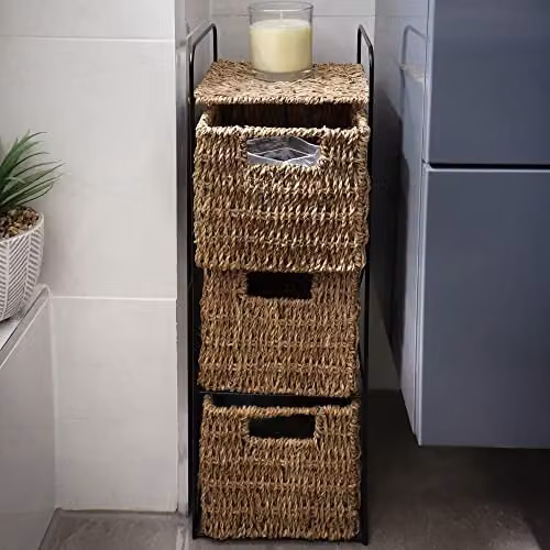 JVL Seagrass 3 Drawer Storage Tower in Brown – 4